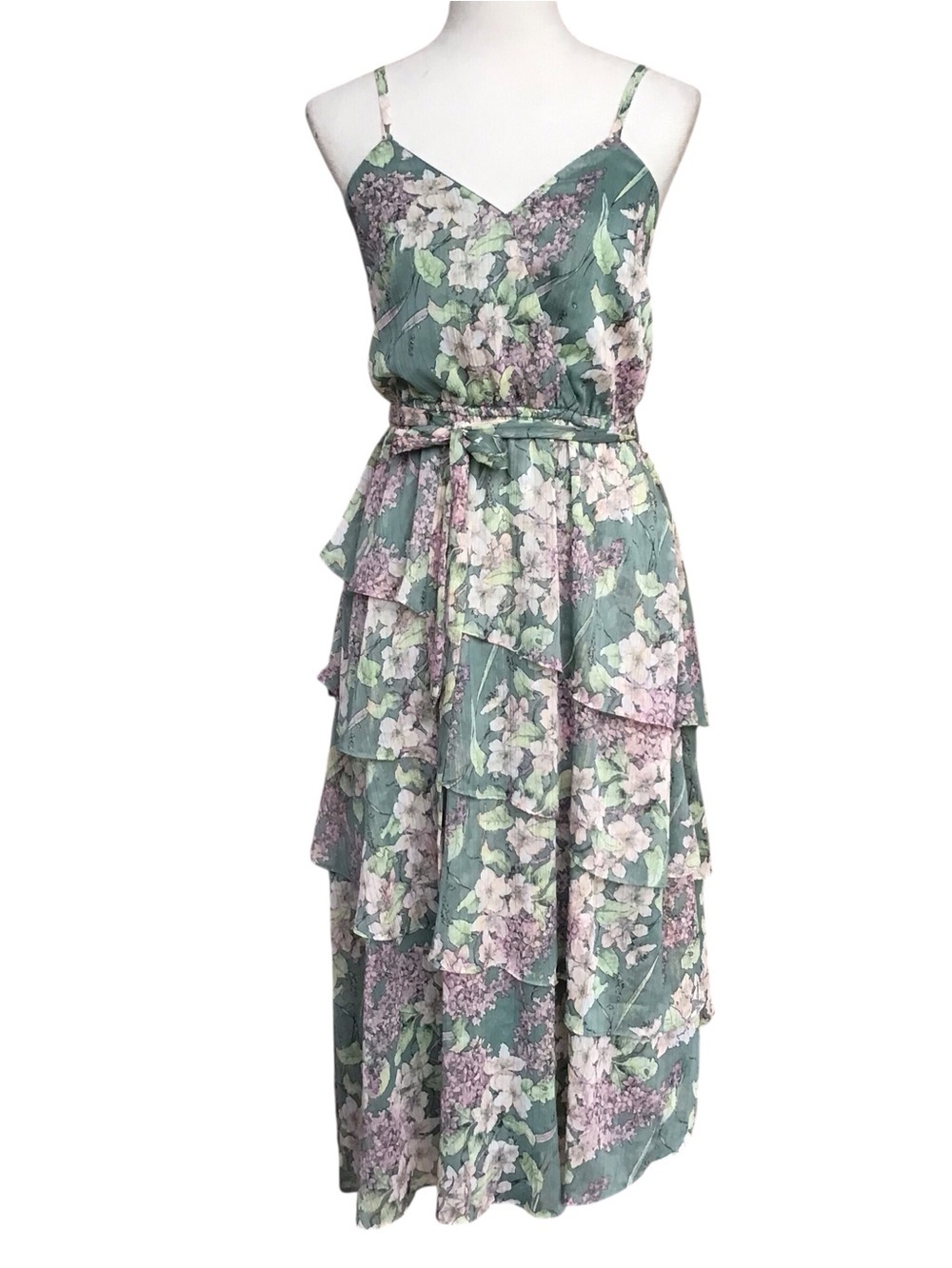 Lauren Conrad Sage Green Floral Midi Dress NEW